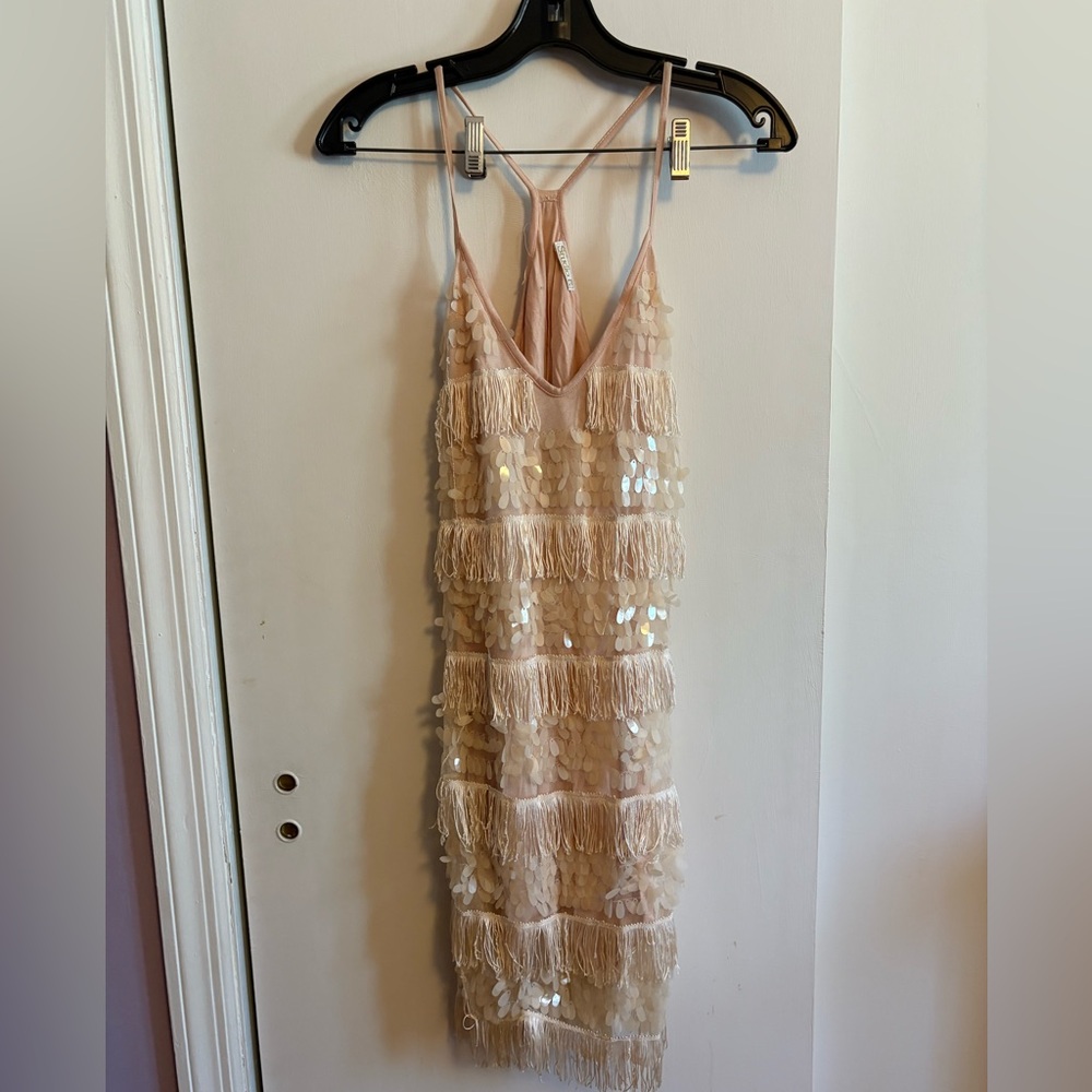 Pink Fringe & Sequin Slip Dress